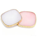 2 Pcs Resin Nail Art Palette, Pink Square Mixing Tray with Gold Edge - color: Pink, White