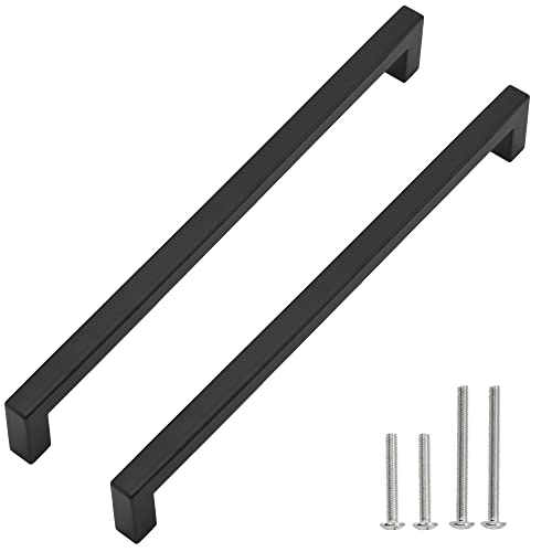 Cabinet Pulls Matte Black Cabinet Handles Square Drawer Pulls, 10 Pack 11-1/3 Inch Stainless Steel Kitchen Door Cupboard Cabinet Handles, Drawer Hardware Handles, 288mm Hole Centers - size: 11-1/3 inch Hole Centers(288mm)