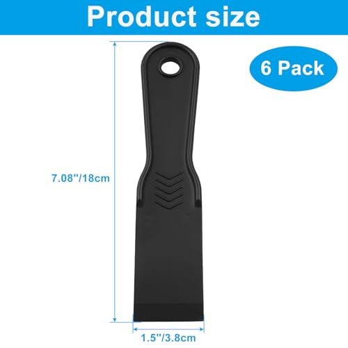 6 PCS Plastic Putty Knife Set, Flexible Black Filler Scraper Tools, Wall Scraper Accessory for Wall Repair and Patching