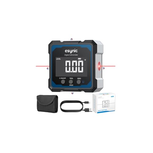 eSynic High Precision Digital Angle Finder with Laser-USB-C Rechargeable-4 Sides Magnetic Digital Angle Gauge-Rugged Aluminum Alloy Frame-for Construction (Laser Level: Class II Output: 0.51mW)