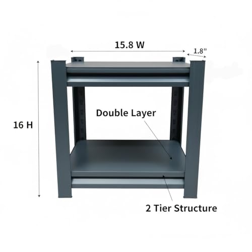 2-Tier Heavy Duty Garage Shelving, 1,000 lbs Capacity Adjustable Metal Storage Shelving Unit for Garage, Utility Room, Basement and Workshop, 15.8" W x 11.8" D x 16" H - size: 2T 16"W x 12"D x 16"H