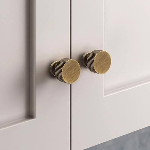 RZDEAL Antique Brass Cabinet Knobs Pulls, Solid Brass Cabinet Drawer Dresser Retro Knobs Traditional Handles(1"x1"/25mmx25mm), 4 Pack - color: Antique, size: 1 Inch