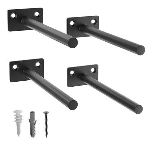 LEOPO 4-Pack 6 inch Floating Shelf Brackets, Hidden Shelf Bracket for Wood - color: Black-4Pack, size: 6 Inch
