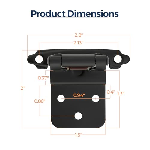 Matte Black Cabinet Hinges, 3/8 Inch Inset, 4 Pack(2Pairs) - color: Matte Black