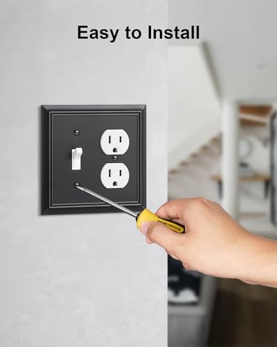 2-Pack Natural Bamboo Fiber Combo Toggle/Duplex Light Switch Cover Plate - color: Matte Black, size: 1 Toggle/1 Duplex 2PK