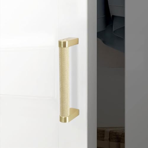 10 Pack 3-3/4 inch(96mm) Brushed Brass Kitchen Cabinet Handles Knurled Cabinet Pulls Gold Drawer Pulls Kitchen Cabinet Hardware Handles Drawer Pulls Dresser Handles - color: Brushed Brass, size: 3-3/4" Hole Center（96mm）