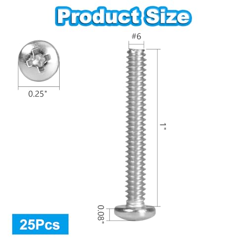 25 Pcs #6-32 x 1 Pan Head Machine Screws 304 Stainless Steel - size: #6-32 x 1"