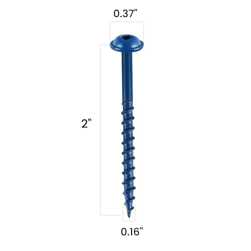 Pocket Hole Screws 2 Inch, 300Pcs, Anti-Rust Blue Coated Pocket Screws #8 x 2, Exterior Wood Screws, Coarse Thread, Washer Head Square Drive, Self-Tapping Tip, with Drive Bit - size: #8 x 2"