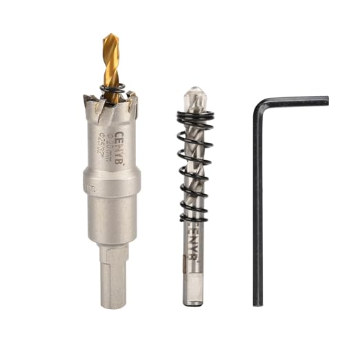 25/32"(20mm) Tungsten Carbide Tipped Hole Saw with 2Pcs Titanium-Plated Pilot Drill Bits for Hard Metal,Stainless Steel,Iron,Aluminum Alloy,Wood and Plastic - size: 20mm | 25/32"