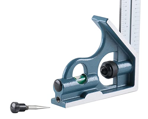 Accusize Industrial Tools 6'' 3 Pc Combination Square Ruler Set Protractor Satin, 4-R Graduation, 0000-8100 - size: 6" 4R