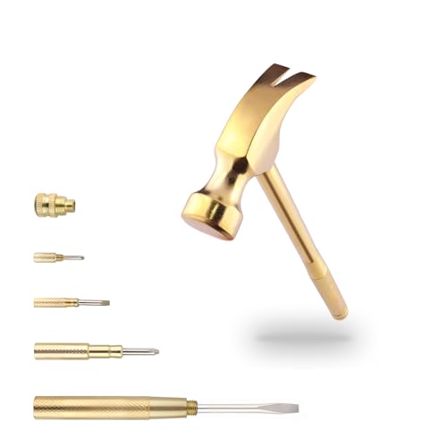 Multifunction Hammer 6 in 1 with Slotted/Flat Head Phillips Screwdriver Claw Hammer Manual, Portable Metal Mini Tool Hammer (Gold) - color: Gold