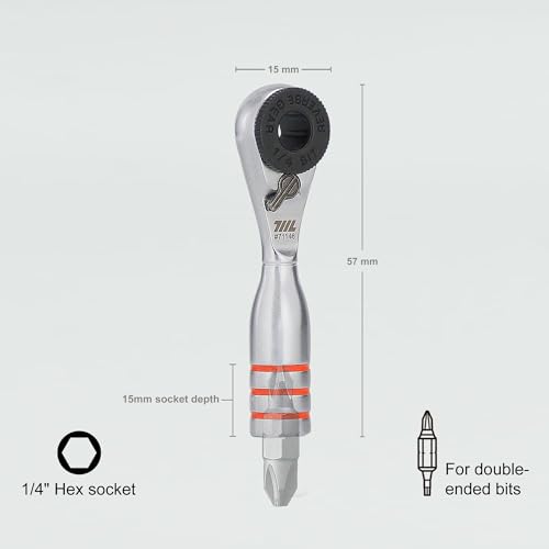 711L Mini Ratchet Wrench DUO - One of the World's Smallest 1/4" Ratchet Wrench For Tight Spaces - For Flat (32mm) and Standard (25mm) Double-ended Bit - style: Mini Ratchet DUO