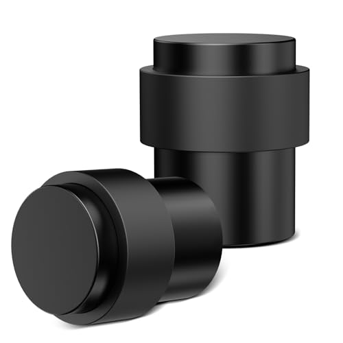 2 Pack Black Door Stoppers for Floor Mounting， Door Stopper Heavy Duty，304 Stainless Steel Cylindrical Made with Rubber Bumper，Floor Mount Door Holder Keep Door Open - color: Black, size: 2 Pcs
