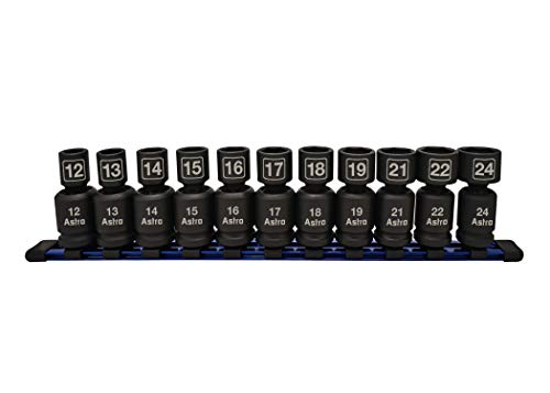 Astro Pneumatic Tool 78244 11Piece 1/2" Drive Nano Pinless Universal Impact Sockets - Metric - size: 1/2" Drive Metric