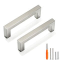 Cabinet Pulls Brushed Nickel Cabinet Handles Square Drawer Pulls, 10 Pack 3-3/4 Inch Stainless Steel Kitchen Door Cupboard Cabinet Handles, Cabinet Hardware Drawer Handles, 96mm Hole Centers - color: Brushed Nickel, size: Two Hole - 3-3/4 inch Hole Center