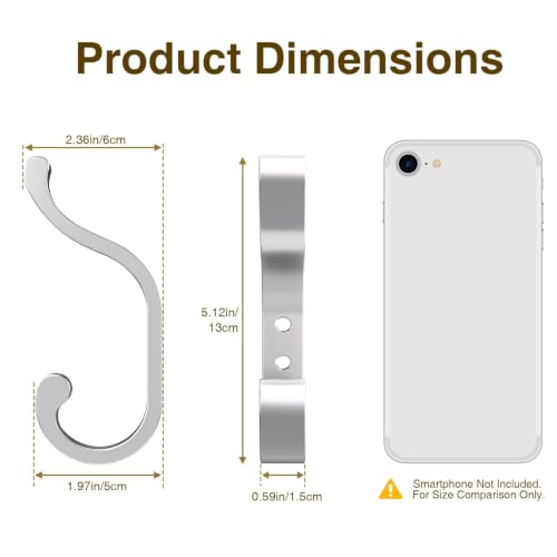 Coat Hooks Wall Mount,Heavy Duty Wall Hooks for Backpack,Towel,Silver 6 Pcs - color: Silver, size: 6 Pack
