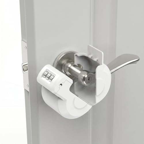Keyed Door Handle Lockout Device Cover with Code to Disable Access to Keyhole Combination Lock for Bedroom from Outside Only Fits Handle Lock with Long Connecting Shaft (1, White) - color: White