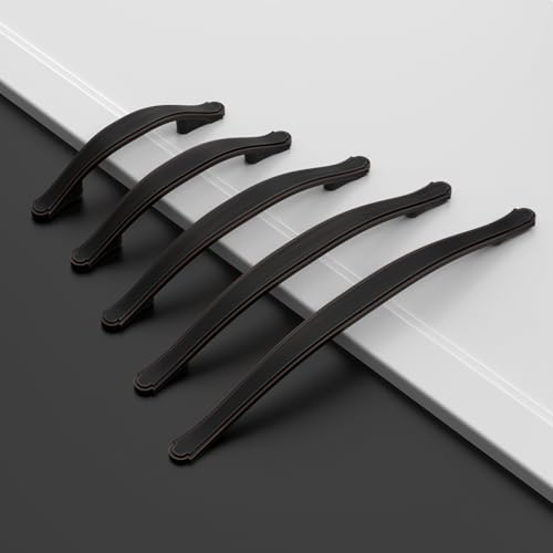 Amerdeco 10 Pack Oil Rubbed Bronze Cabinet Pulls 5 Inch(128mm) Hole Center Drawer Pulls Cabinet Hardware Kitchen Cabinet Handles for Bathroom Dresser Pulls ZH0068 - color: Oil Rubbed Bronze, size: 5"/128MM Hole Center