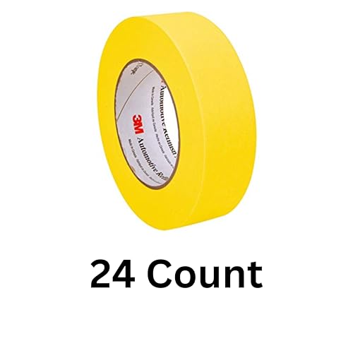 3M Automotive Refinish Masking Tape, 36 mm x 55 m, Yellow, 24 Pack – High-Performance Tape for Precise Auto Painting and Detailing - size: 24