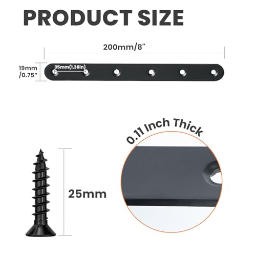 Alise Flat Bracket ,8 Inch Black Mending Plate Flat Brace for Wood Shelves - color: Black, size: 8 Inch