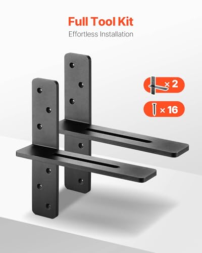 VEVOR T Shelf Brackets, 200 lbs Capacity, 2 Pcs, 12 inch Solid Steel Heavy Duty with Screws for Floating Shelves, Countertop Support Hardware - size: 12x2.89x12 in