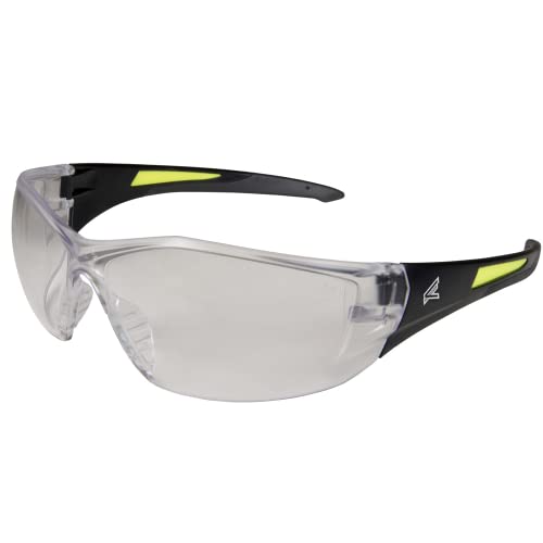 Edge SD111-G2 Delano G2 Wrap-Around Safety Glasses, Anti-Scratch, Non-Slip, UV 400, Military Grade, ANSI/ISEA & MCEPS Compliant, 5.04" Wide, Black Frame / Clear Lens - color: Clear