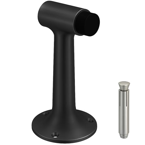 Heavy Duty 6″ Door Stop, Solid Brass Commercial Grade, Floor Mount Stopper (Matte Black) - color: Matte Black