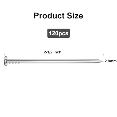 VGBUY 120PCS Stainless Steel Hardware Nails, 2-1/2 Inch Flat Head Nails for Hanging Pictures, Picture Hanging Nails, Small Nails, Wall Nails, Wood Nails, Finishing Nails - color: Silver, size: 2-1/2 in