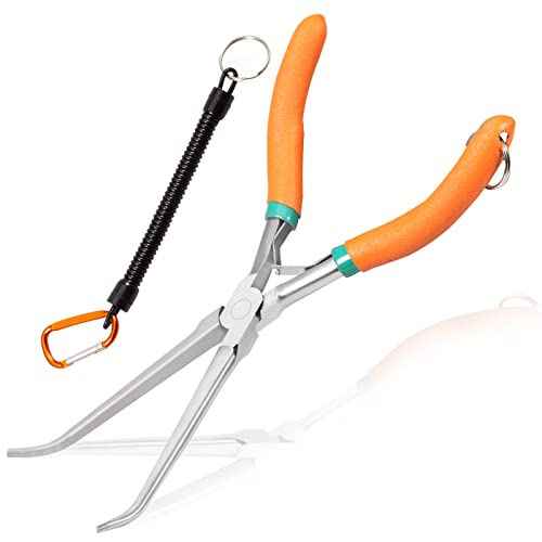 Long Needle Nose Pliers 7 Inches Extra Long Reach Bent Needle Nose Pliers with Serrated Jaw Lanyard Curved Handle Jewelry Pliers For Jewelry Making, Bending Wire and Small Object Gripping - style: Bend Nose