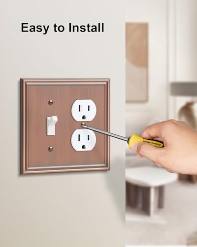 2-Pack Zinc Alloy Combo Toggle/Duplex Light Switch Cover Plate - color: Antique Copper, size: 1 Toggle/1 Duplex 2PK