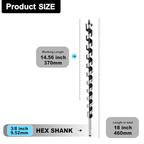 1-1/4" X 18" Auger Bit for Wood, 32x460mm Hex Long Auger Drill Bit | 3/8" Hex Shank,for Hard Wood,Ship, Composite Materials, Drywall and DIY Projects - size: 1-1/4" (32mm)diameter, style: 18 inch / 460mm Length