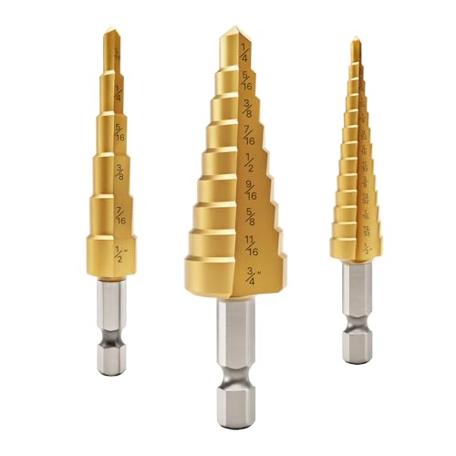 Step Drill Bits 3Pc, HSS Titanium Coated Step Drill Bit Set for Wood - style: 3PC