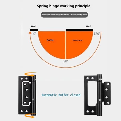 Self Closing Door Hinges 2 Pack – 5" Spring Hinges with Auto Close, Heavy-Duty Spring Loaded Door Hinges for Interior/Exterior Wooden Gates, Cabinets & Doors