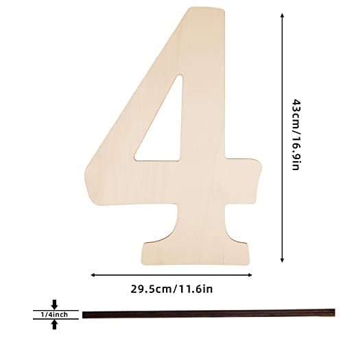 17 Inch Large Wooden Numbers 4, Wood Numbers Cutout for DIY Crafts - color: 4, size: 17 Inch