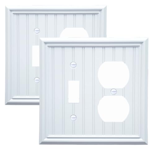 White Natural Material 2 Gang Switch/Outlet Cover plates (2-Pack) - size: Switch/Duplex