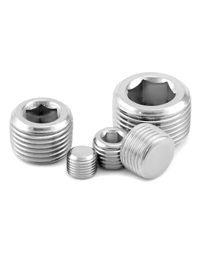 QWORK 304 Stainless Steel Pipe Fitting Kit Hex Countersunk Plug Assortment Set with NPT Male Thread 16 Pcs