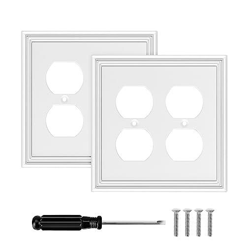 2 Pack White Modern Decorative Double Duplex Outlet Covers Wall Plates - size: 2 Gang Double Duplex