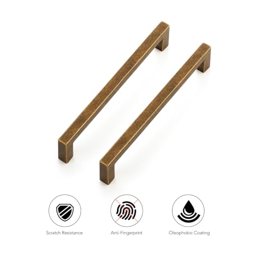 Ravinte Antique Brass Cabinet Handles Solid Cabinet Pulls 5 Inch CC, 5 Pack | Zinc Alloy, Slim Square Bar Grip, Smooth Drawer Pull Feel, Kitchen Cabinet Update, For Cupboards, Dressers, Drawers, Hardware - color: Antique Brass, size: Flat Black 5" Hole Ce