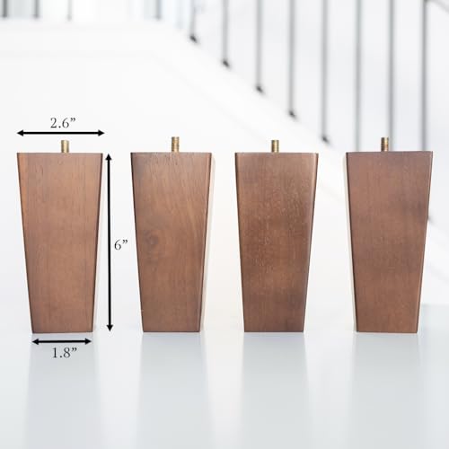 Airy Abode Premium Walnut Square Furniture Legs (Full Install Kit) - Pick Your Size and Color - color: Brown, size: 6 Inches