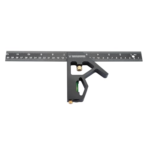 PEC Tools 2-Piece 12" Aluminum Combination Square Set - with Bubble Level and Draw Pin, Laser-Etched Markings for Accurate Measurement, Includes Both Inch&mm, Measuring Tool for Woodworking