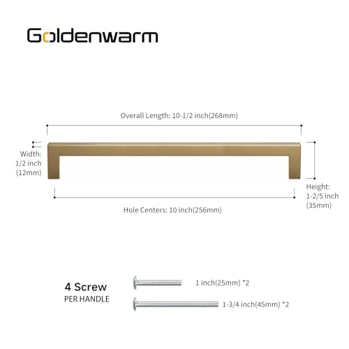 Goldenwarm 10 Pack 10 Inch Champagne Bronze Cabinet Pulls Square Handles - color: Champagne Bronze, size: 10in Hole Centers