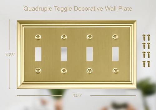 OKAWYC Quadruple Toggle Light Switch Cover Adler Metal Wall Plate, 2-Pack Brushed Brass 4 Gang, Light Switch Cover Decorative Wallplate, Durable - size: 4 Toggle