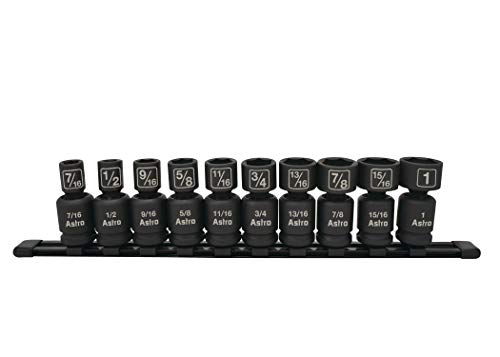 Astro Pneumatic Tool 78240 10Piece 1/2" Drive Nano Pinless Universal Impact Sockets - SAE - size: 1/2" Drive SAE