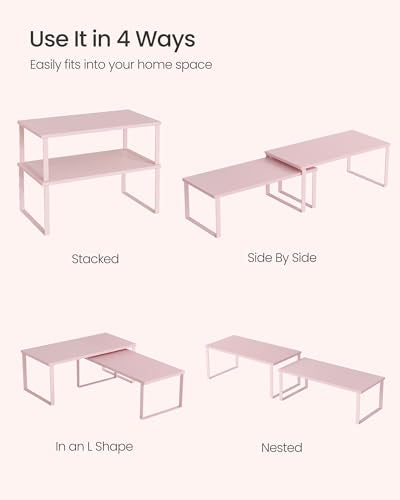 SONGMICS Cabinet Organizer Shelf, Set of 2 Spice Rack, Kitchen Storage - color: Jelly Pink, size: 15.6"w