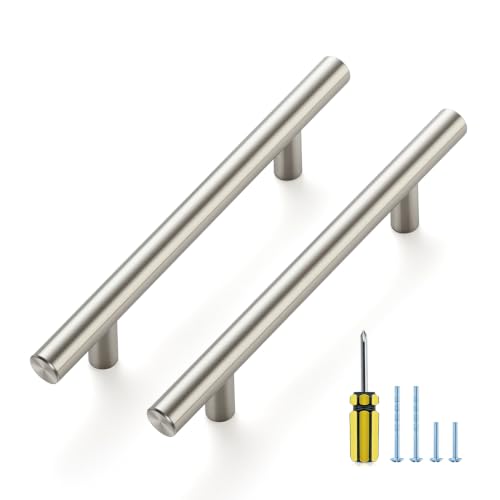 Ravinte Brushed Nickel Cabinet Handles,Round T Pulls,4 Inch,30 Pack - color: Brushed Nickel, size: 4 Inch Hole Center