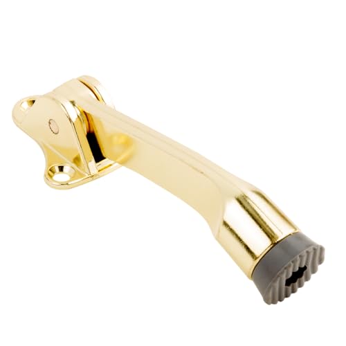 National Hardware Kickdown Door Stop, 4", Die Cast Zinc, Brass - color: Brass