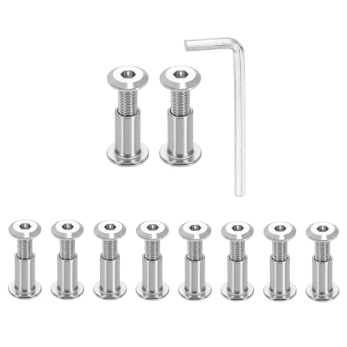 HARFINGTON 10 Set M6x20mm Hex Drive Socket Cap Bolt and M6x15mm Nuts with M4 Hex Wrench, Furniture Connector Bolts and Screws for Furniture Countersunk Belt, Silver - size: M6x20mm, M6x15mm
