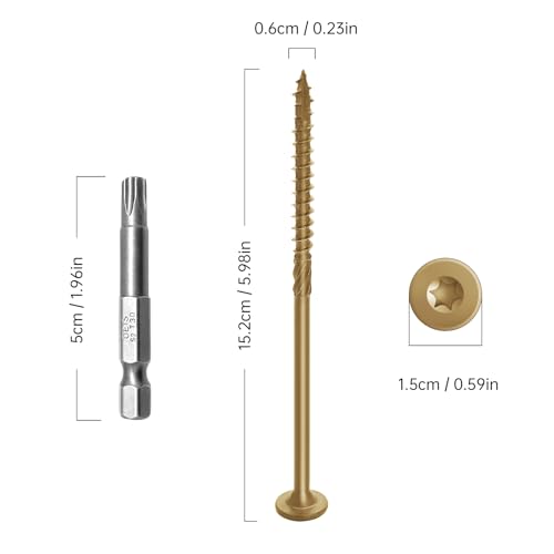 6 Inch Yellow Deck Screws 50Pcs | Structural Wood Screws, Rust Resistant Timber Screws for Timber/Log/Landscaping Wood, with T30 Star Bit (#14 x 6 Yellow) - color: Yellow, size: #14×6"