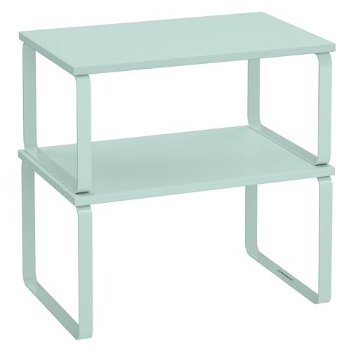 SONGMICS Cabinet Organizer Shelf, Set of 2 Spice Rack, Kitchen Storage - color: Moonlight Green, size: 11.7"w