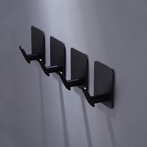DELITON Black Towel Hooks 6 Pack, Stainless Steel Self Adhesive Wall Hooks - color: Black-A-6